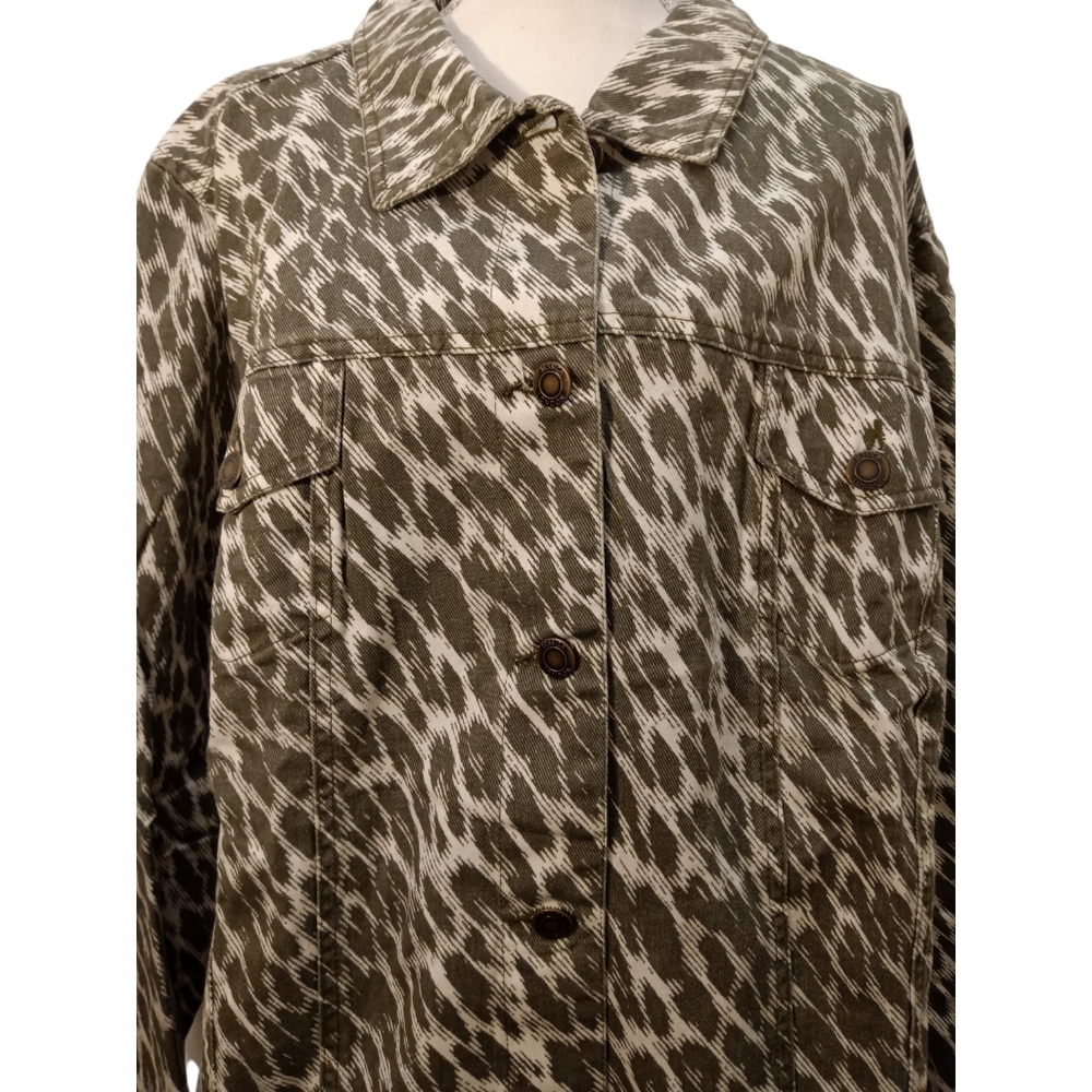 Jessica London Olive and White pattern 100% cotton Jacket Button Front 32W - Picture 3 of 9
